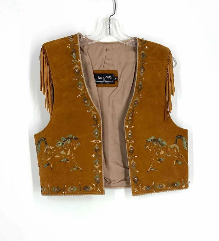 Patricia Wolf Size M Brown/Turquoise Hand Painted Leather Designer Vest