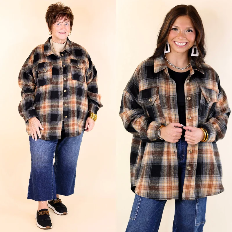 Noble Temperament Kindness Everywhere Button Up Plaid Shacket in Black Mix