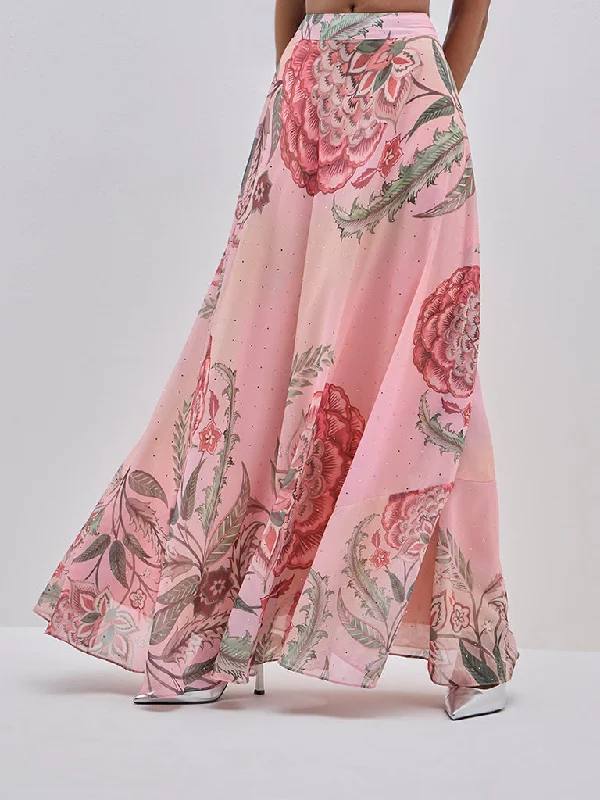 New Autumn And Winter Styles Vark Peach Botanical Printed-Fit and Flare High-Rise Skirt New Autumn And Winter Styles Vark Peach Botanical Printed-Fit and Flare High-Rise Skirt