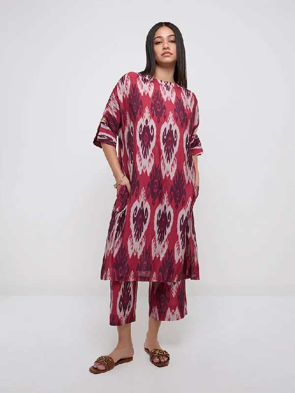 Comfortable Lifestyle Diza Red Ikat Printed A-Line Kurta