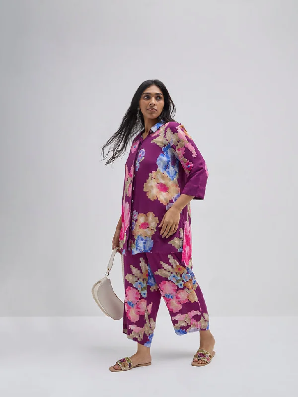 End Of The Year Diza Purple Floral Printed Straight Tunic