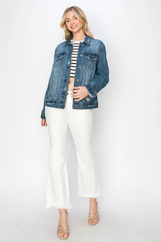 Timeless Outfits RISEN Full Size Distressed Button Up Jacket