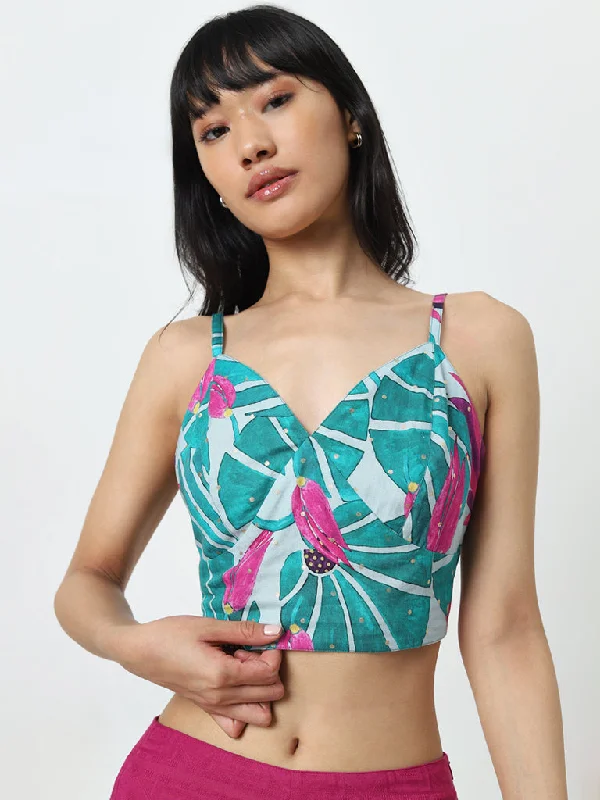 Bombay Paisley Teal Floral Printed Top