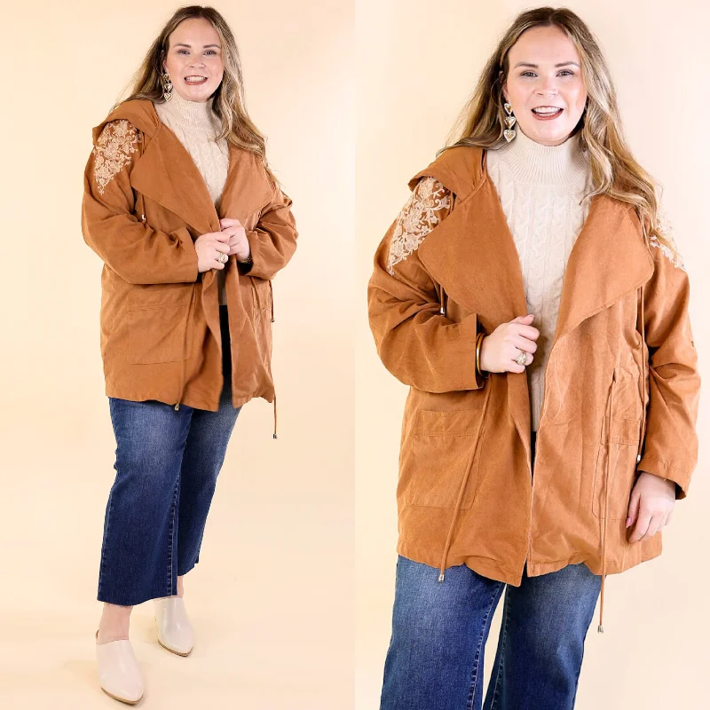 Elegant And Noble Fill Up Your Cup Embroidered Suede Utility Jacket in Tan