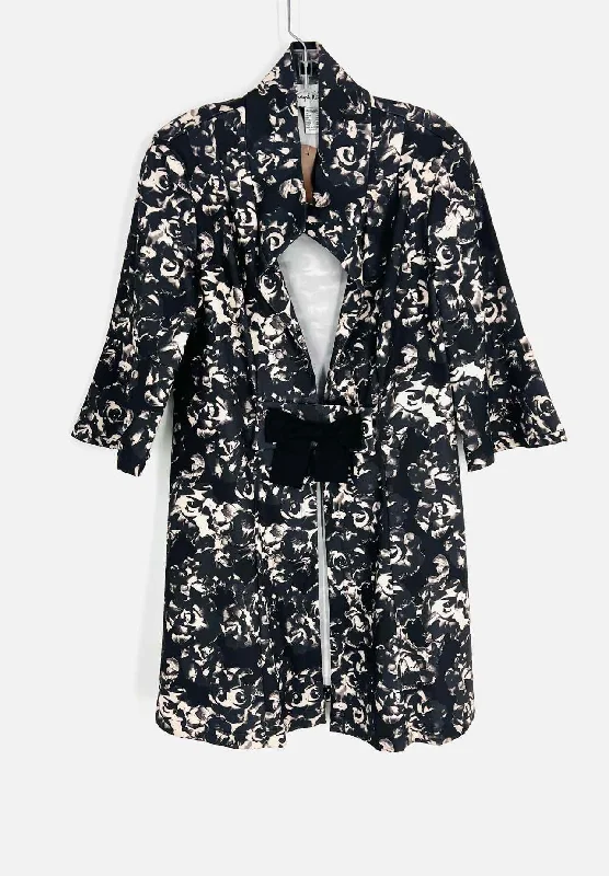 Joseph Ribkoff Size 10 Gray/Beige Floral Bow(s) Designer Coat