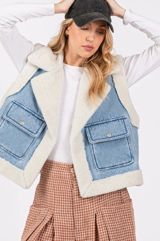 Fashion Elements SAGE + FIG Pocketed Collared Neck Sherpa Vest