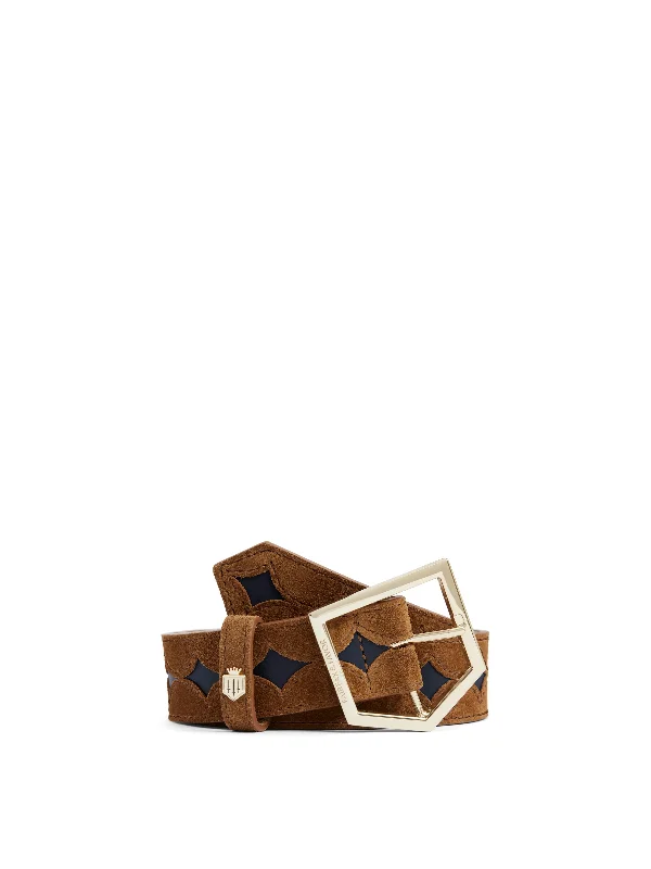 Slightly Flared Design Ohio Belt - Tan & Navy Leather