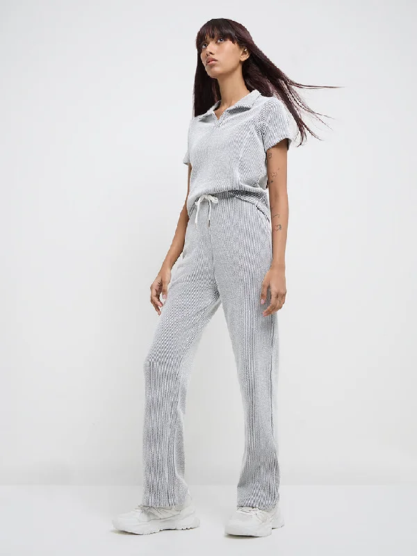 Relaxed Fashion Studiofit Black & White High-Rise Cotton Blend Track Pants