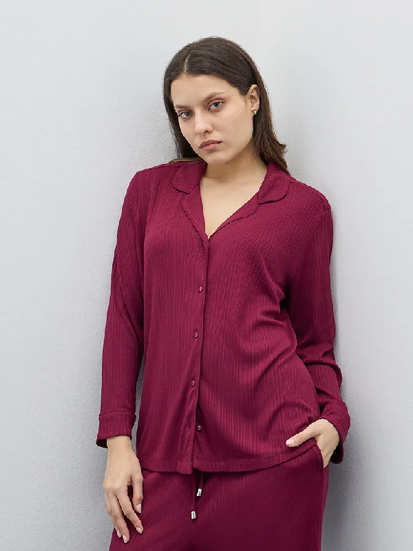 Wunderlove Maroon Supersoft Ribbed Cotton Shirt