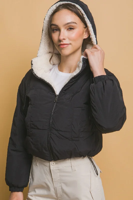 Elegant And Elegant Love Tree Zip Up Cropped Hooded Sherpa Reversible Jacket