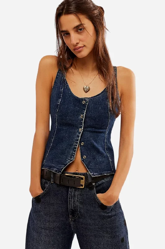 Feminine Charm Free People Kara Vest in Rugged Denim