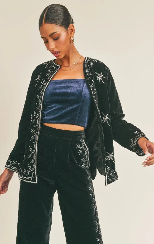 Sage The Label Zella Embroidered Jacket in Black