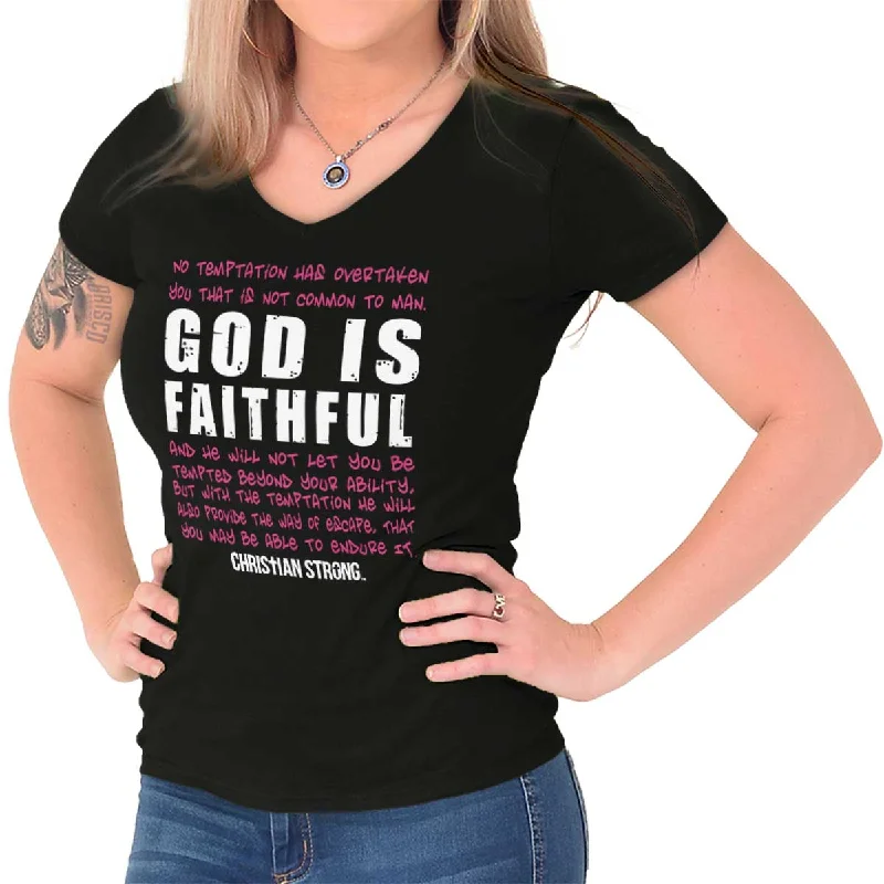 God is Faithful Junior Fit V-Neck T-Shirt