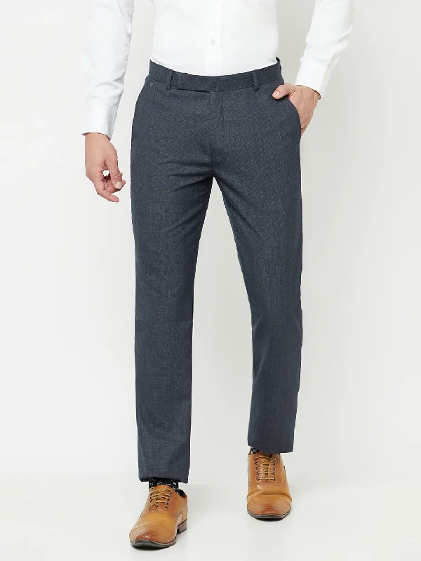 Men's Formal Flat front Navy Blue Checks Trousers