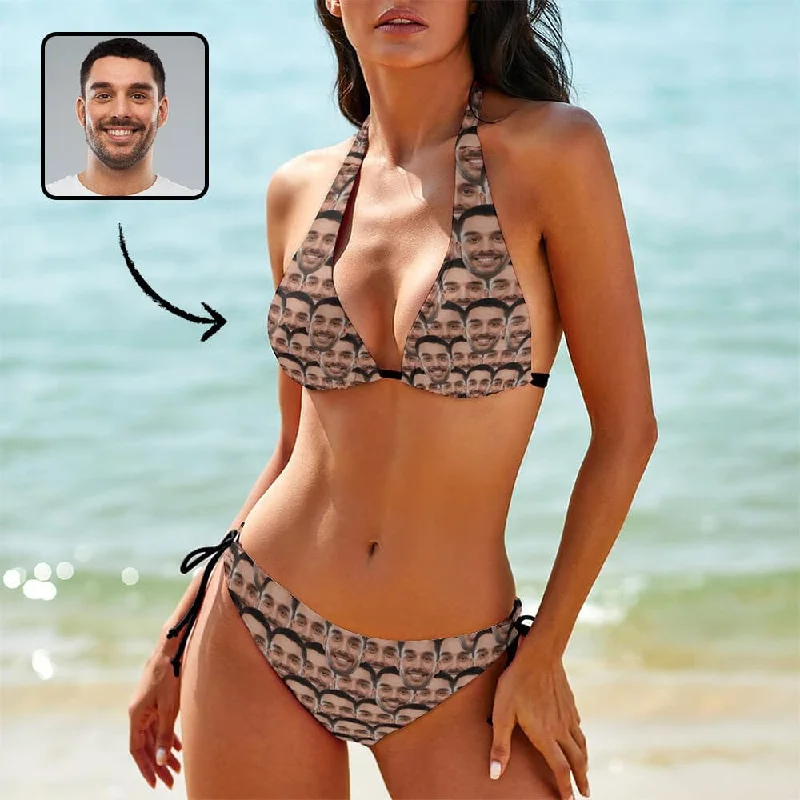 Luxury And Elegant Custom Seamless Face Deep V Neck Bikini Set Halter Tie Side Low Waisted Triangle Bikini Personalized Bathing Suit Luxury And Elegant Custom Seamless Face Deep V Neck Bikini Set Halter Tie Side Low Waisted Triangle Bikini Personalized Bathing Suit