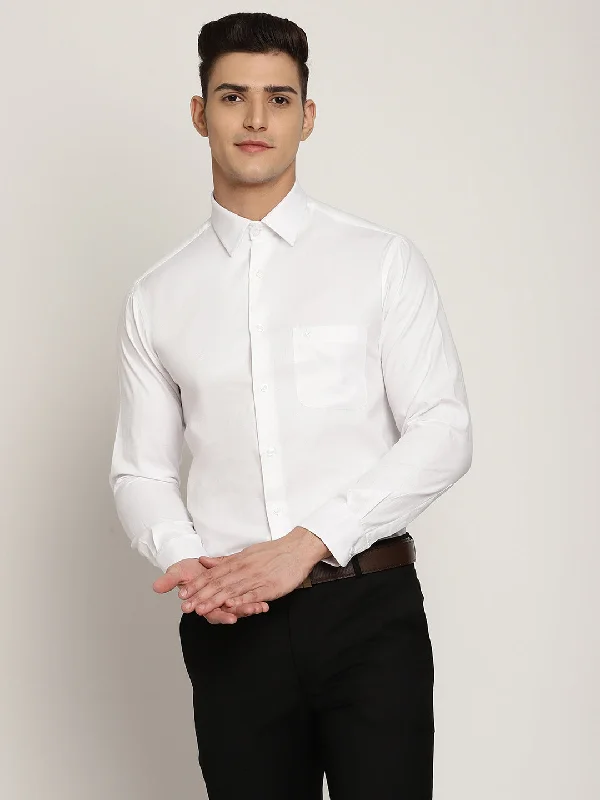 Men's White Formal Self Textured Full Sleeve Shirt