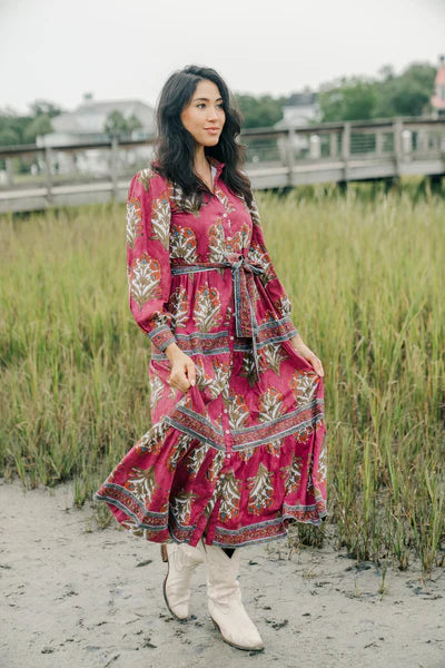 Classic And Versatile Victoria Dunn Rose Maxi in Ruby Wine