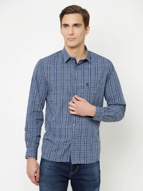 Men's Grey Casual Medium Checks Full Sleeve Shirt