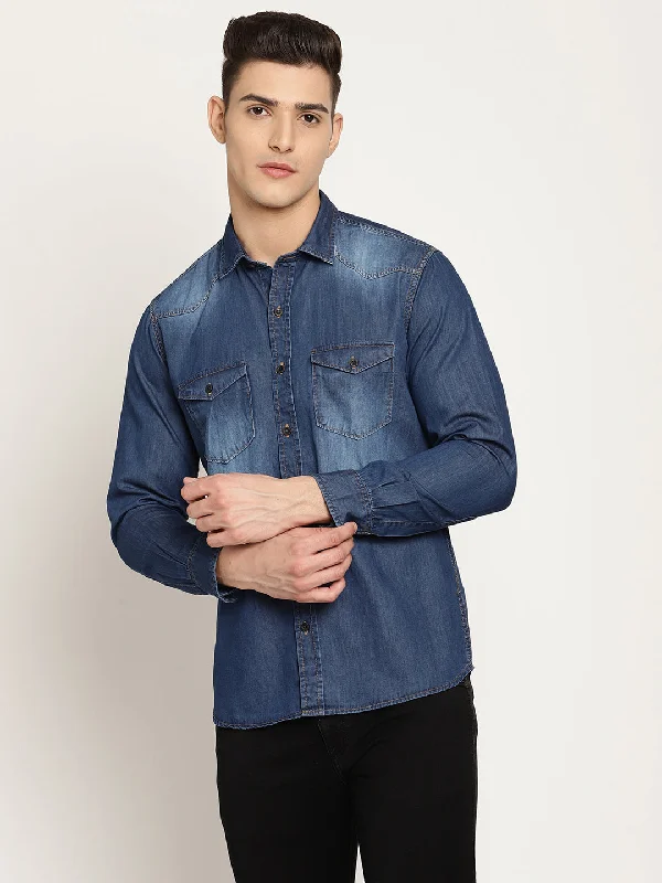 Men's Mid Blue Casual Denim Full Sleeve Shirt