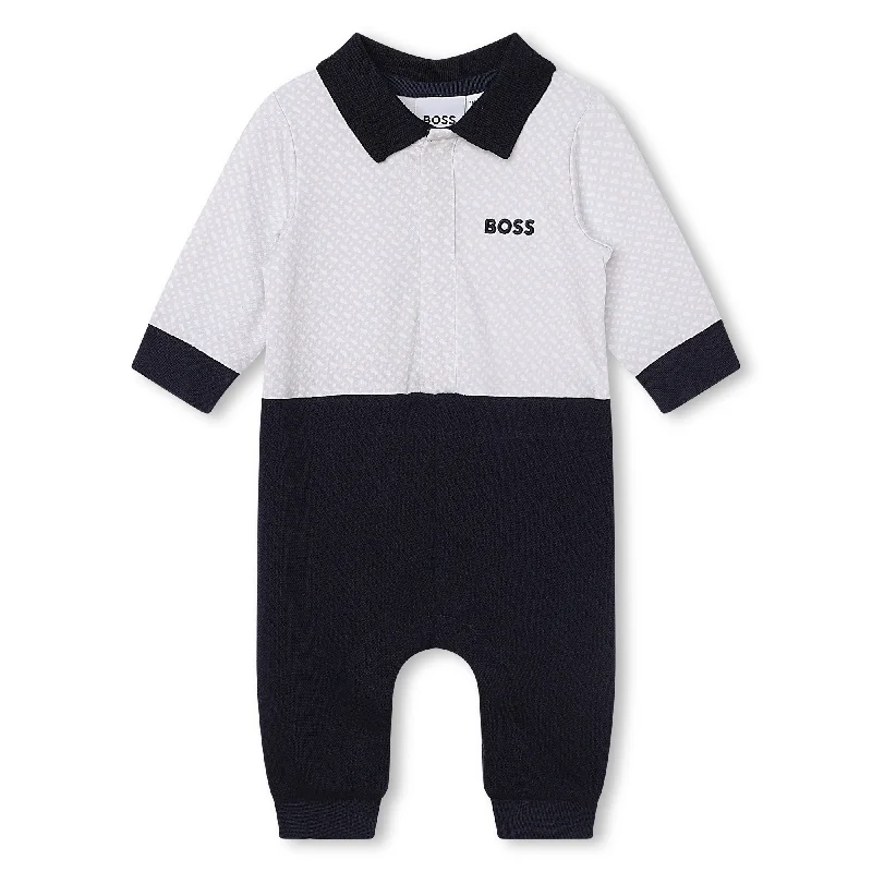 Navy Blue & White Cotton Romper