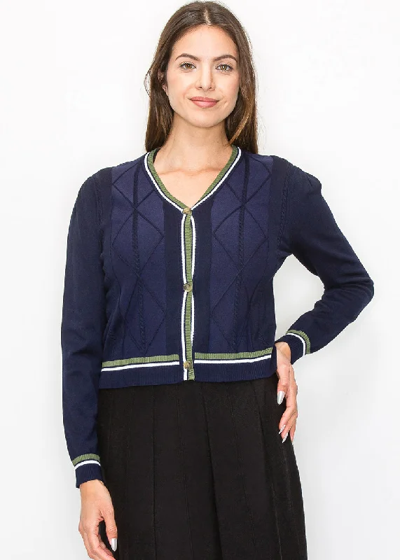 Classic Navy Cable-Knit Cardigan