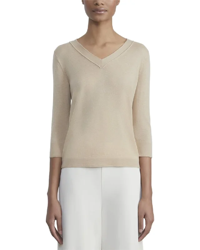 Lafayette 148 New York Plus V-Neck Cashmere Pullover Sweater