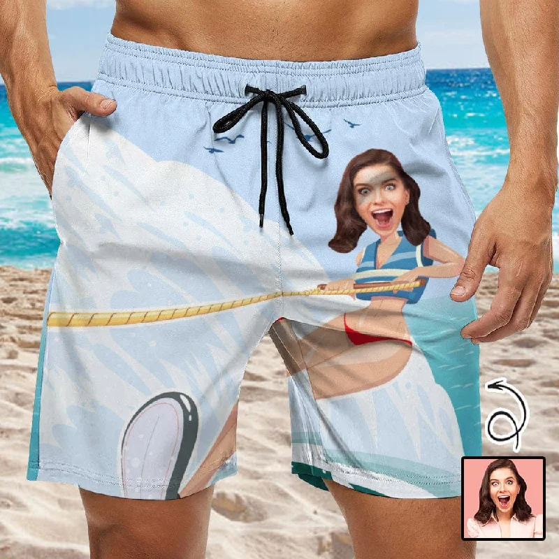 Elegant Wear Custom Girlfriend Face Surfing Men's Casual Quick-drying Beach Shorts