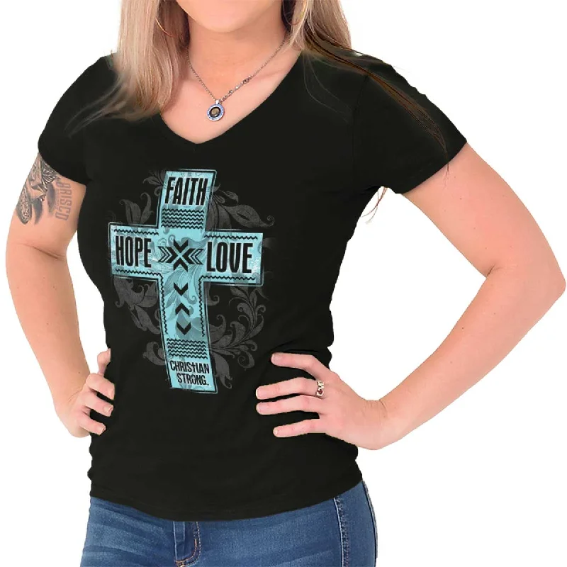 Feminine Charm Faith Hope Love Junior Fit V-Neck T-Shirt