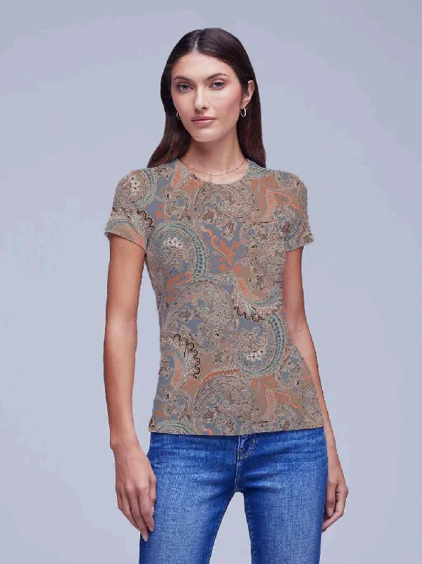 Soft And Comfortable L'Agence Ressi Short Sleeve Crew Tee in Periwinkle Paisley