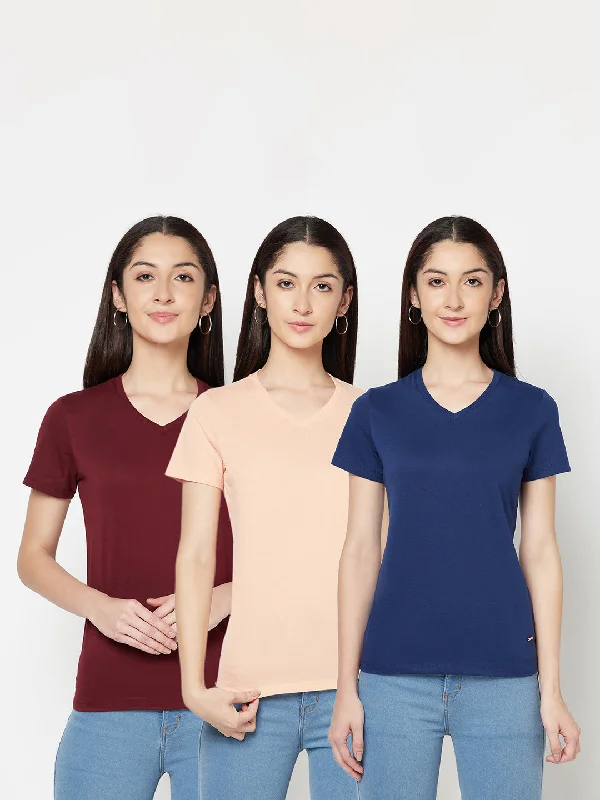 Women's Casual Regular Short Sleeve Blue,Pink,Wine V neck  T-Shirts