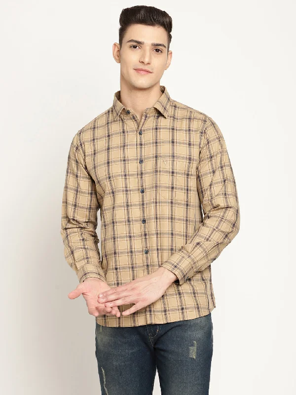 Men's Khaki Casual Medium Checks Full Sleeve Shirt