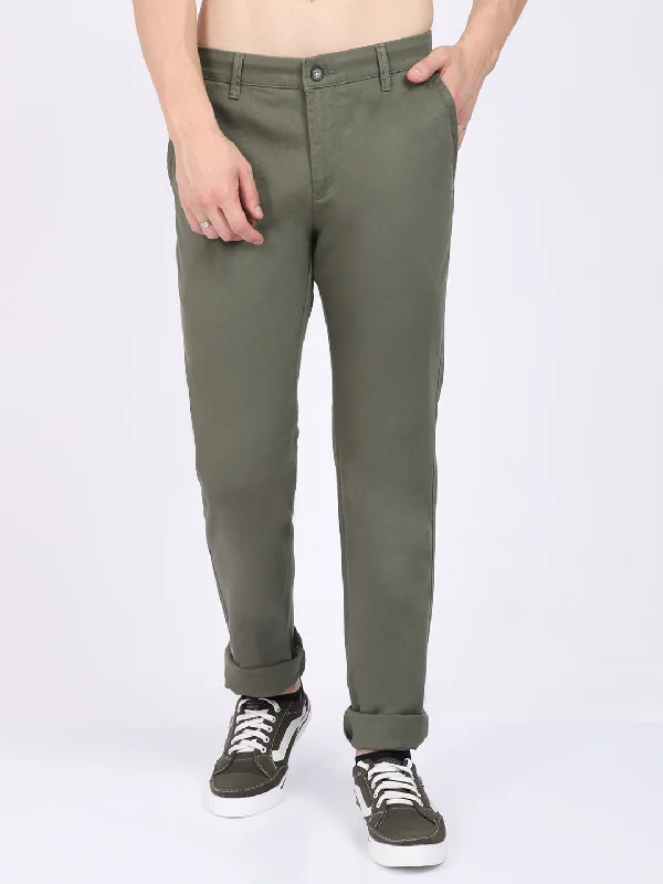 Men's Casual Flat front Olive Green  Trousers