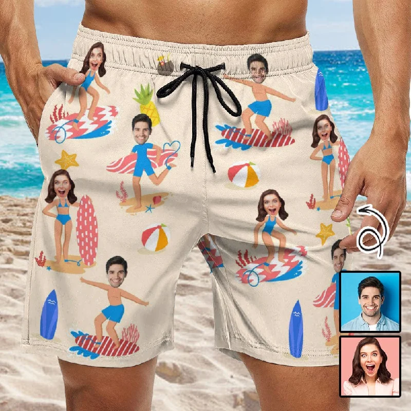Exclusive Customization Custom Girlfriend Face Surfing Pool Men's Casual Quick-drying Beach Shorts Exclusive Customization Custom Girlfriend Face Surfing Pool Men's Casual Quick-drying Beach Shorts