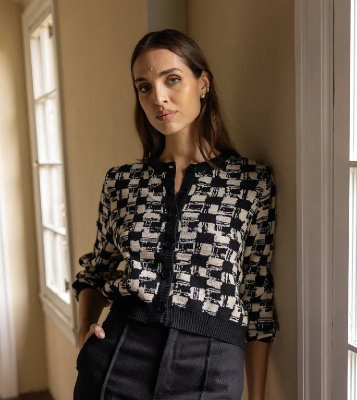 Celebrity Style Cleobella Marybeth Sweater Cardigan in Biarritz Black/Ivory