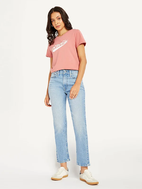 New Design Women's Mid Rise Wedgie Straight Fit Light Blue Jeans