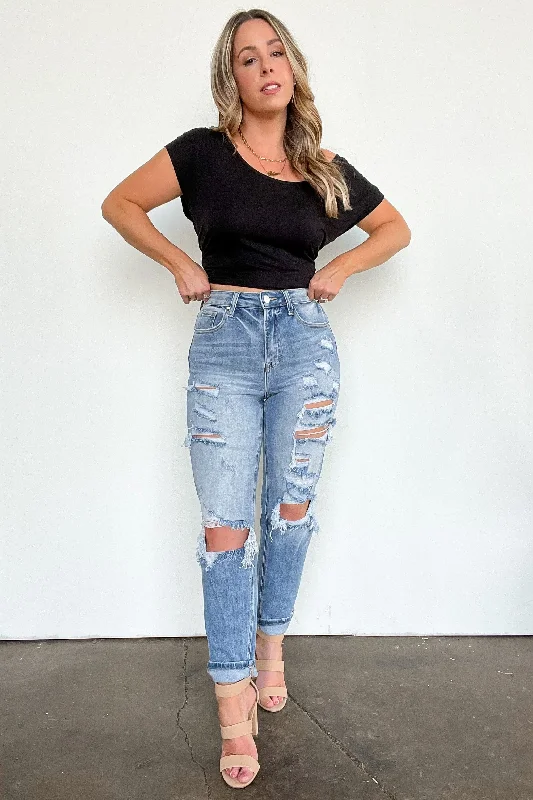 Altomare High Rise Distressed Girlfriend Jeans - FINAL SALE