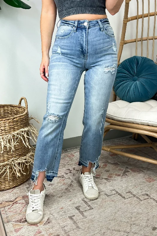 Emelle High Rise Cropped Straight Distressed Jeans