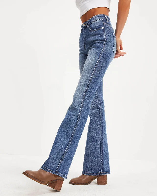 Easy Comfort Style Retro High Rise Bell Bottom Denim