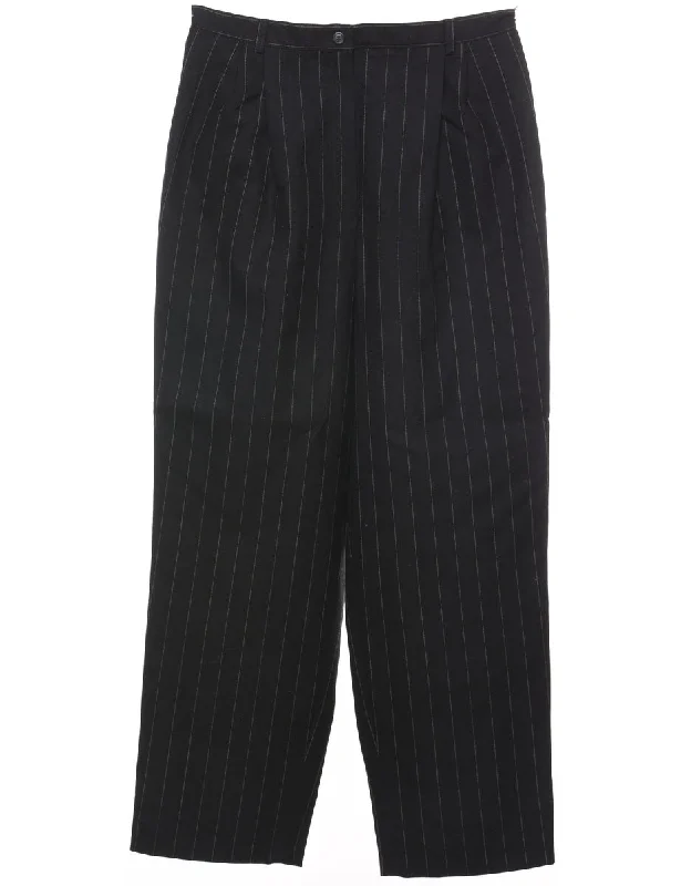 Unique Prints Wool Pinstriped Black & White Casual Trousers - W31 L27