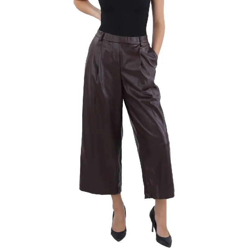 Crystal Kobe Womens Faux Leather High Rise Wide Leg Pants