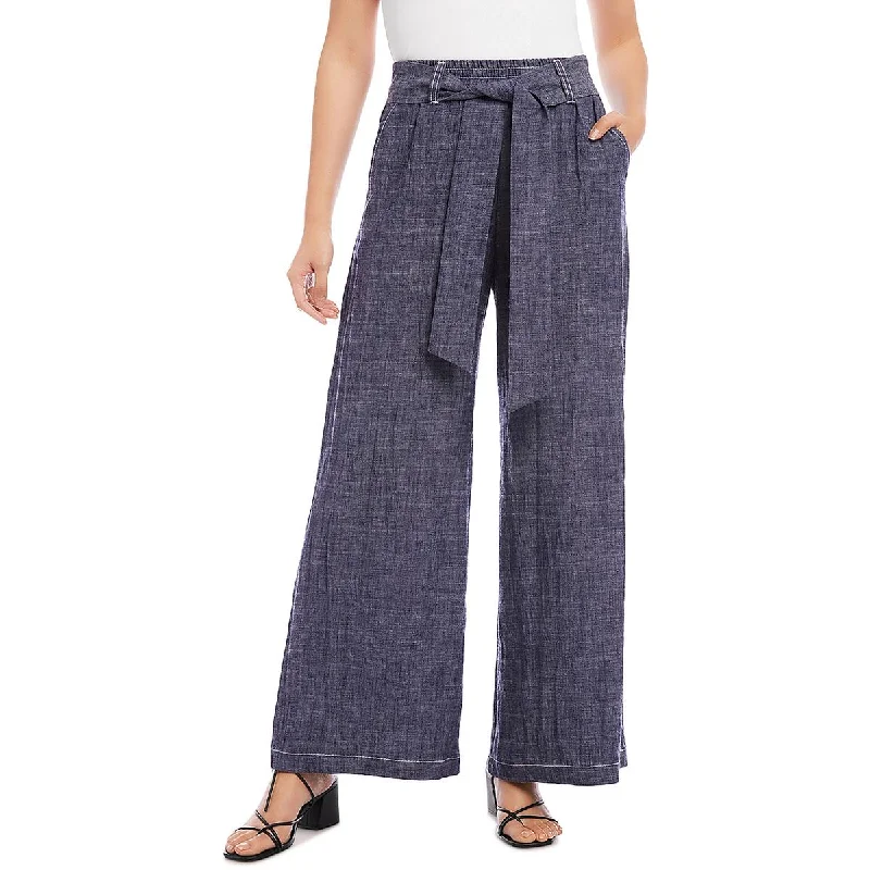 Karen Kane Womens Linen Blend High Rise Wide Leg Pants