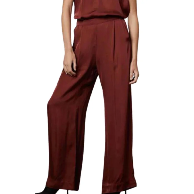 Livi Satin Wide Leg Pant In Ruby