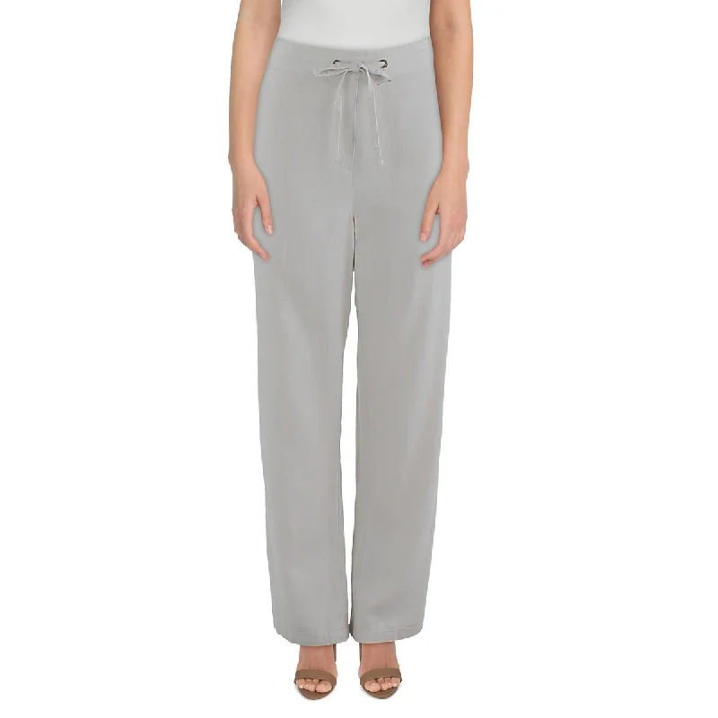 Per Se Womens Drawstring Hem Linen Wide Leg Pants