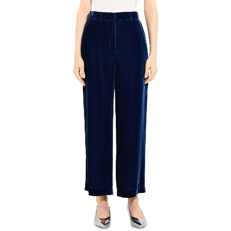 Theory Womens High Rise Velvet Wide Leg Pants