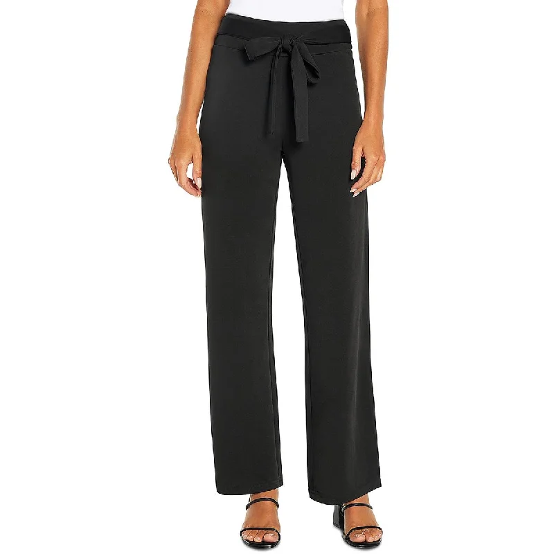 Three Dots Womens Allison Tie Front High Rise Wide Leg Pants