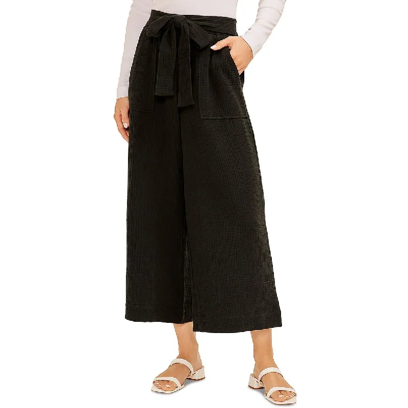 Three Dots Womens Cotton Cropped Wide Leg Pants